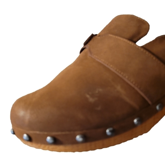 MIA Daisy Heel Clogs Brown Studs Wood Suede Slip On Vegan Leather 70s Y2K NEW - Picture 10 of 16